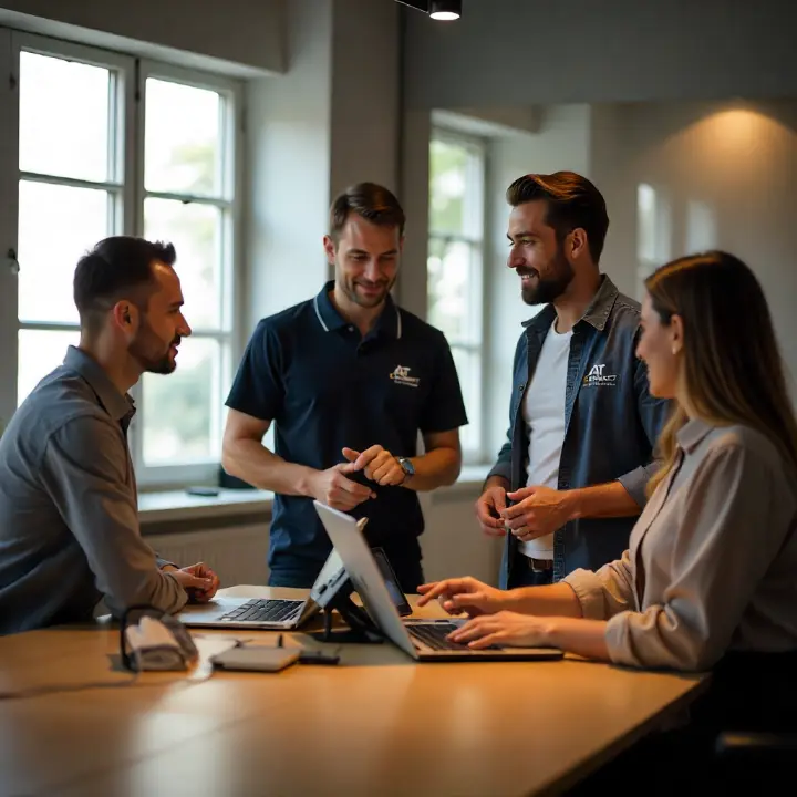 Techniciens AT Connect en intervention technique sur une installation 3CX pour PME en Nouvelle-Aquitaine.