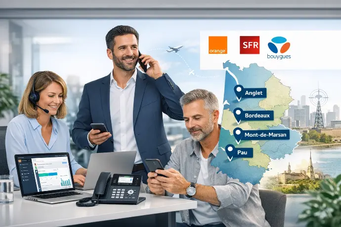 trois hommes au téléphone avec des forfaits mobiles at connect