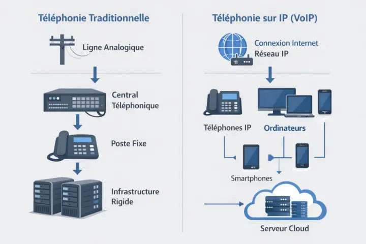 schema telephonie ip vs telephonie analogique entreprise