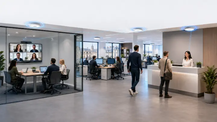 Bureaux de PME équipés d’un Wi-Fi professionnel avec bornes connectées et couverture homogène